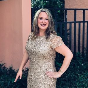 Stunning gold sequins Adrianna Papell dress 14W!